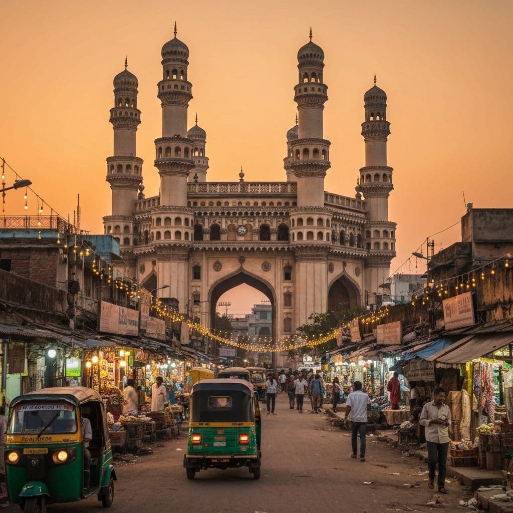 Hyderabad city skyline at sunset